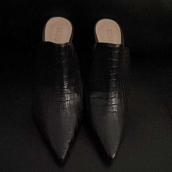 Schutz Bardot Croc Embossed Leather Stiletto Mules - Picture 4 of 11
